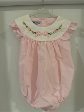 Sweet Dreams Pink Baby Bubble Romper with Embroidered Collar
